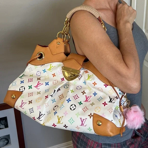 Louis Vuitton White Multicolor Monogram Canvas Shoulder Bag with Tan Trim - Picture 1 of 16